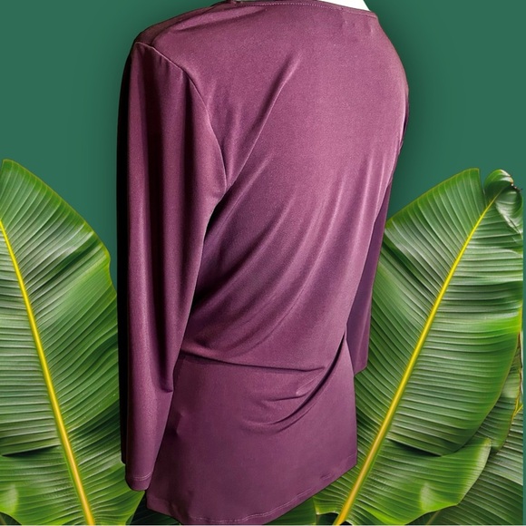 NWOT Calvin Klein ‘3/4 Sleeve Ruched Lace Up Detail Pullover Blouse’ Purple Sz S - Picture 6 of 11